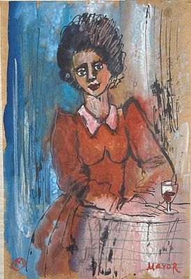 "Бокал красного". Неизвестный художник. Бумага, акварель. 
размеры: 38 х 26 см. 
Состояние: 