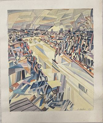 "Метро". Неизвестный художник. Бумага, акварель. 
Размеры: 36 х 30 см. 
Состояние: следы 