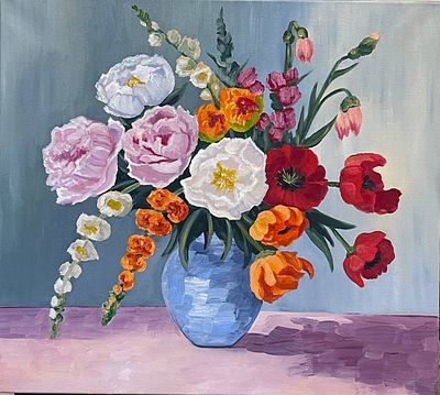 "Весенний букет". Неизвестный художник. Холст на подрамнике, масло. 
Размеры: 50 х 45 см. 