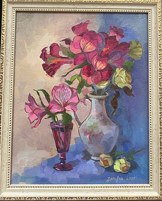 "Орхидеи". Захарова Дария. Холст на подрамнике, масло. 
Размеры: 33.5 х 27.5 см. 
Захарова 