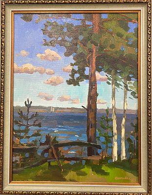 "Утро на Волге". Захарова Дария. Холст на подрамнике, масло. 
Размеры: 45 х 35 см. 
Захарова 