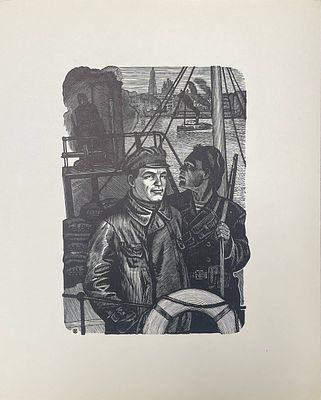 Ксилография "Моряки". Сергей Мочалов. Размеры: 28 х 22.5 см. 
Мочалов Сергей Михайлович (1902 