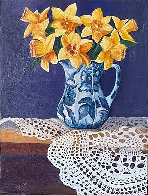 "Ирисы". Неизвестный художник. Картон, масло. 
Размеры: 30 х 40 см. 
Состояние: следы времени. 