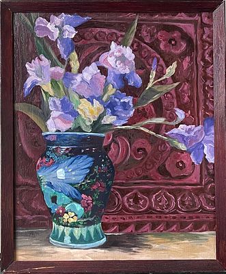 "Синева в узорах". Неизвестный художник. Картон, масло. 
Размеры: 43 х 36 см. 
Состояние, следы 