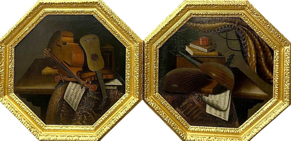 "Натюрморт с музыкальными инструментами и нотами"/ "Натюрморт с лютнями, нотами и книгами". 