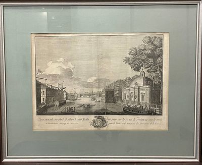 Резцовая гравюра "Проспект по реке Фонтанке от Грота". Вторая половина XVIII- начало XIX века. 