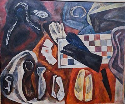 [Суровый стиль] "Пространственный натюрморт". Михаил Никонов. 1969 год. Холст на подрамнике 