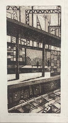 Офорт "Электроугли". 4/10. Е.В.Борисова. 2012 год. Офорт, мягкий лак, акватинта. 
Размеры: 33 х 