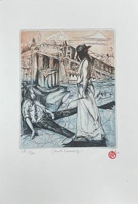 Офорт "Объятия смерти". Неизвестный художник. 2014 год. Размеры: 29 х 20 см. 
Состояние: следы 