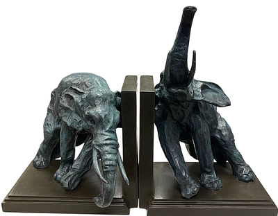 Букенды "Слоны". Бронза, литье, патина. 
Высота левого - 18 см. Высота правого - 27 см. 