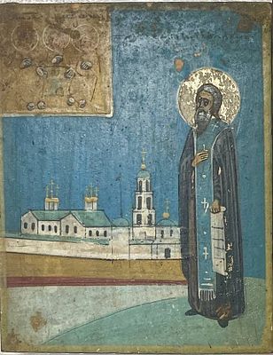 [Паломническая икона] Святой Преподобный Макарий Игумен Калязинский Чудотворец. Рубеж XIX-XX века. 