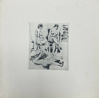 Офорт "Ожидание". Неизвестный художник. Размеры: 28 х 28 см. 
Состояние: следы времени. 
ИН-5.