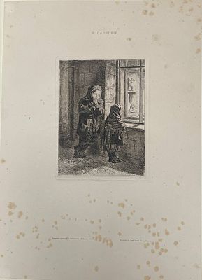 Офорт "Перед булочной". К.А.Савицкий. 1875 год. Размеры: 39.5 х 28 см. С паспарту: 43 х 30 см. 