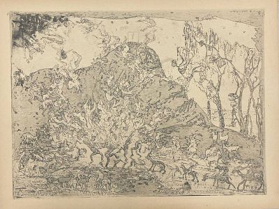 Офорт из серии "Впечатления от "Фауста" Шабаш". Оскар Ласке/Оskar Laske. Первая половина ХХ века. 