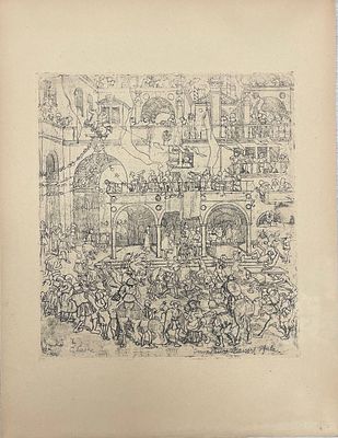 Офорт из серии "Впечатления от "Фауста" Площадь Кайзерл". Оскар Ласке/Оskar Laske. Первая 