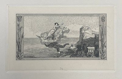 Офорт "Зефир похищает Психею" Макс Клингер. Первая половина ХХ века. Размеры: 15 х 9.5 см. С 