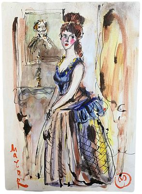 "Наследница". Неизвестный художник. Бумага, смешанная техника. 
Размер: 42 х 29,5 см. 