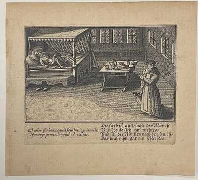 Гравюра "Монах и монахиня". Питер Роллос. Конец XVII века. Бумага Верже. 
Размеры: 14.5 х 13 