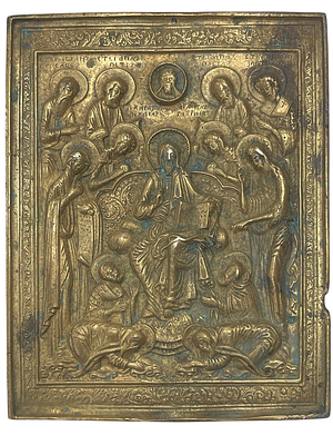 Икона "Седмица". Медное литье, чеканка. 
Размер: 12.5 х 10 см. 
Состояние: следы времени и 
