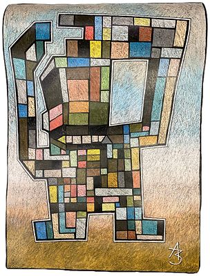 "Би-бой". Забиронин Андрей Николаевич. 2010-е года. . Бумага, энкаустика. В правом нижнем углу 