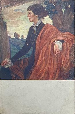 [Экспертиза] Автограф Владимира Маяковского на открытке "Портрет поэтессы А.Ахматовой". Размеры: 