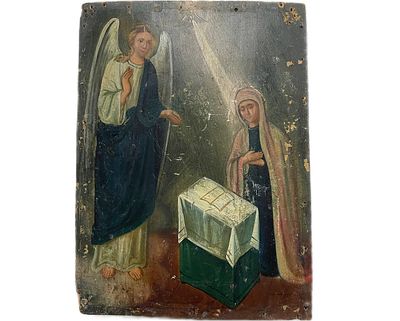 Икона "Благовещение Пресвятой Богородицы". . Дерево, левкас, темпера. 
Размеры: 23.5 х 17 см. 
