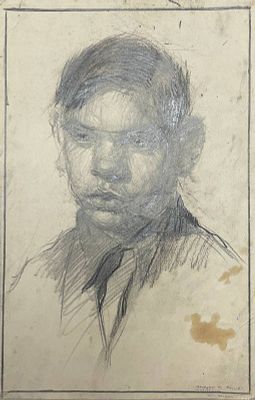 "Мальчик". В.Шаврин. 1947-1948 год. Бумага, графит. 
Размеры: 39 х 24.5 см. 
Состояние: следы 