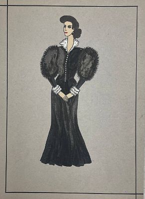 Эскиз театрального костюма. Бумага, смешанная техника. 
Размеры: 30 х 22 см. 
Состояние: следы 