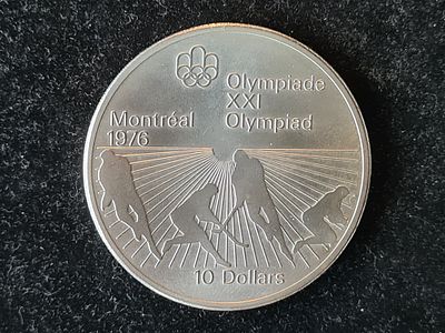 Монета Канада - 10 долларов 1976 года. Олимпийские Игры. Хоккей с мячом. Серебро 925 пр. Вес 
