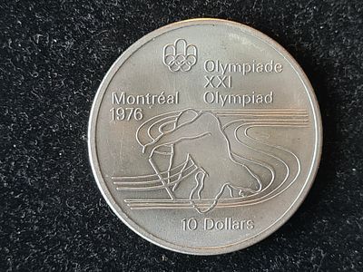 Монета Канада - 10 долларов 1975 года "Олимпийские Игры. Гребля". Серебро 925 пр. Вес 48.6 гр. М 