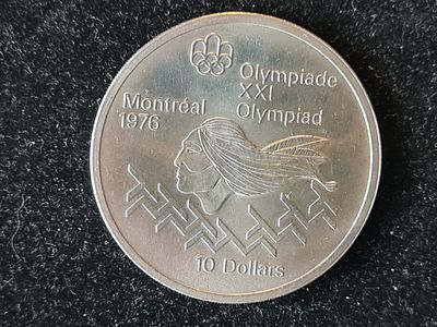 Монета Канада - 10 долларов 1975 года "Олимпийские Игры, Бег с препятствиями". Серебро 925 пр. 