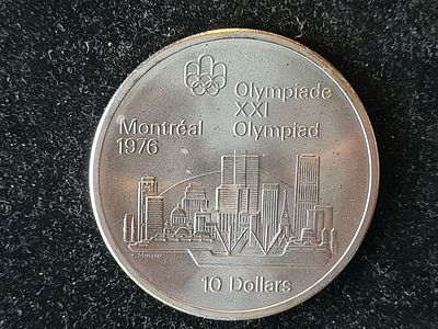 Монета Канада - 10 долларов 1973 года "Олимпийские Игры, Город". Серебро 925 пр. Вес 48.6 гр. Мо 