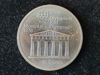 Монета Канада - 10 долларов 1974 года "Олимпийские Игры, Храм Зевса". Серебро 925 пр. Вес 48.6 гр. 