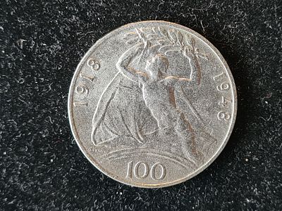 Монета Чехословакия - 100 крон 1948 год. "30 лет Независимости". Серебро. Вес 14 гр. 
Состояние 