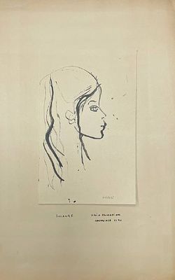 "Профиль девушки". Maya Damadian. . Бумага, тушь. 
Размеры: 50 х 32 см. 
Состояние: следы 