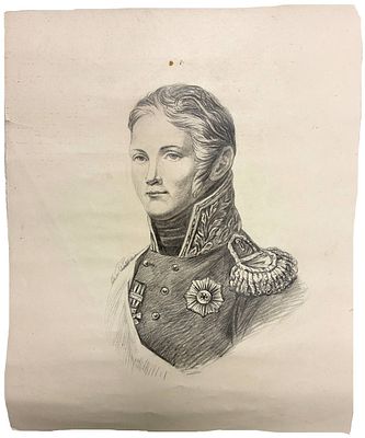 "Портрет Александра I". Неизвестный художник. Бумага (на обороте глянцевая сторона), карандаш. 