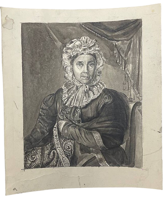 "Фрейлина". Неизвестный художник. Бумага, тушь, акварель, карандаш. 
Размеры: 25 х 22 см. 