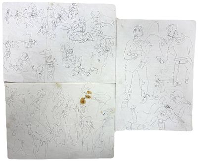 [Двухсторонняя] Комплект эскизов. Натта Конышева. 2000-е года. Бумага, шариковая ручка. 