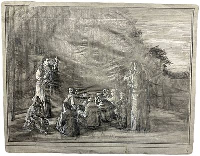 Эскиз к автолитографии "Маевка". Ефимов Михаил Константинович. 1970-е года. Бумага, карандаш 