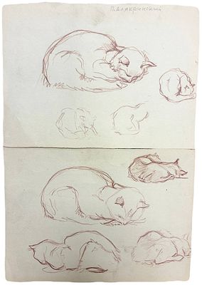 Комплект эскизов "Котики". Алякринский Пётр Александрович. Ок. 1940-х годов. Бумага, карандаш. 