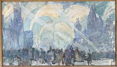 "Салют". Эскиз фрески для дворца бракосочетания. В.Г.Шпилев. 1962 год. Бумага, гуашь. 
Размеры: 