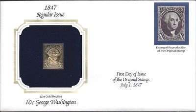 Конверт. 1847. USA. Washington. Ten-Cent Black 
Конверт из серии &laquo;22kt Gold Replica Stamps&raquo; 