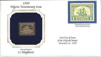 Конверт. 1920. USA. Mayflower 1 c. 
Коллекционный конверт первого дня (FDC) из серии &laquo;Золотые 