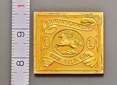 1852. Brunswick. Germany = 1 Silbergroschen. "Leaping Horse" 
ПЕРВАЯ ПОЧТОВАЯ МАРКА ГЕРЦОГСТВА 