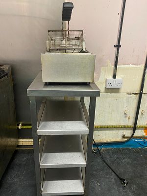 1x 4 tier stainless steel table 
comes with Nisbets fryer
table - 380mm wide x 555mm deep x 
