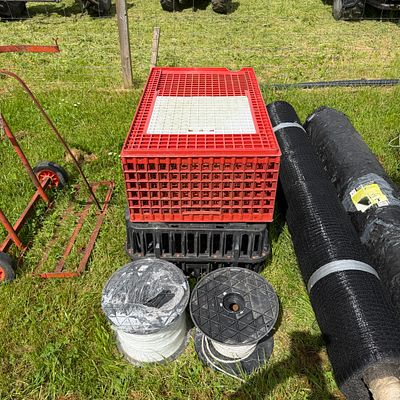 2 x pheasant (hen) plastic boxes and 2 x rolls of electric fencing