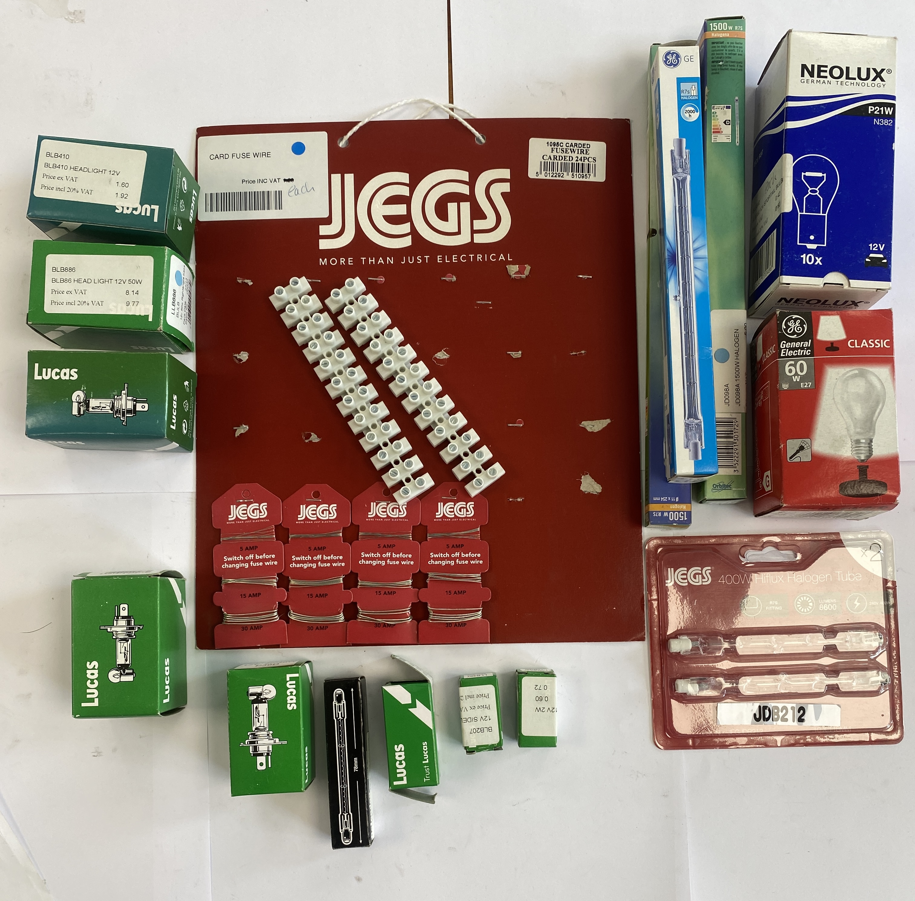 * An Assortment of New Old Stock Automotive and Domestic Lighting Components Including Lucas and Jegs