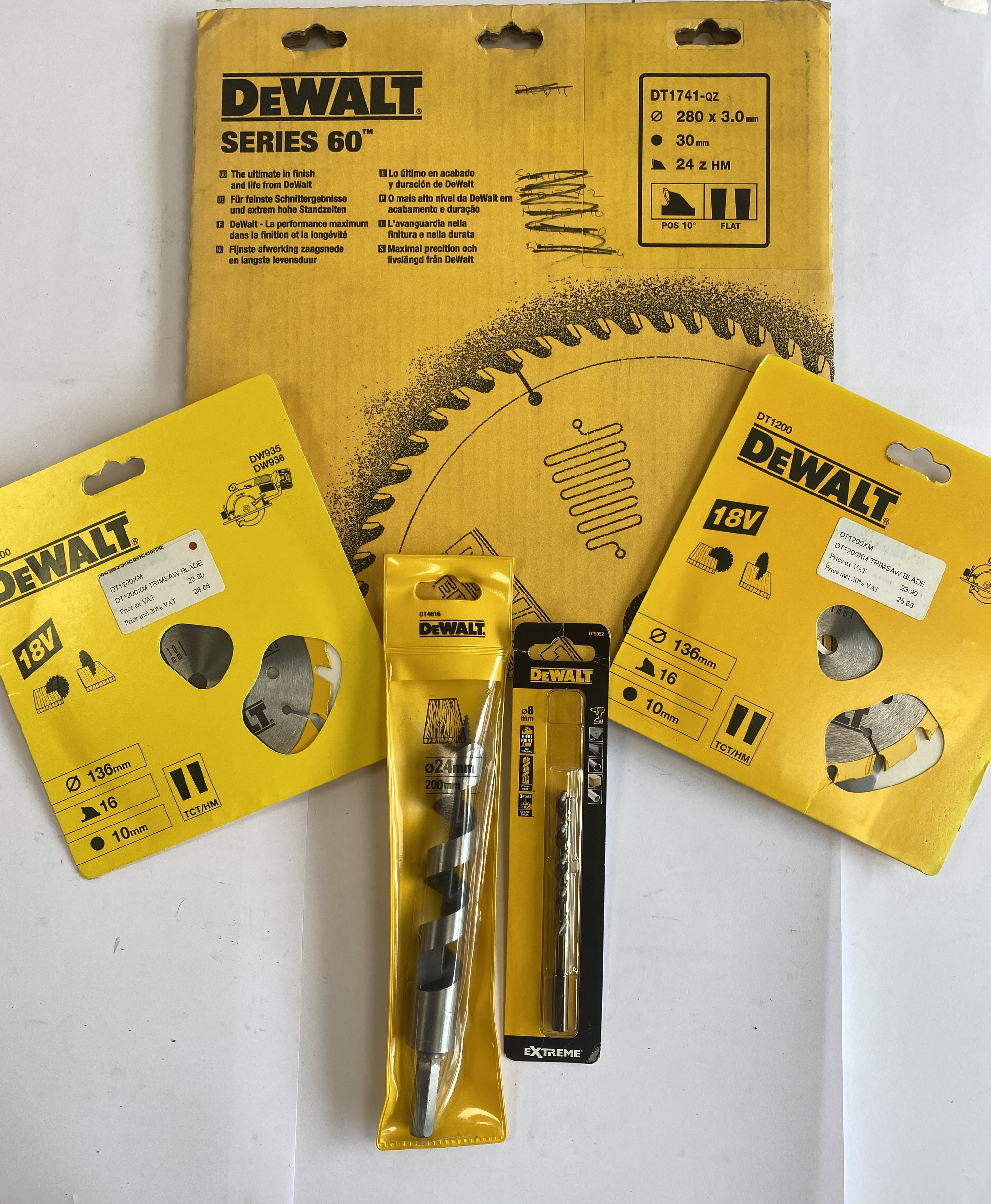 * A Collection of DeWalt Power Tool Accessories Including Circular Saw Blades and Drill Bits