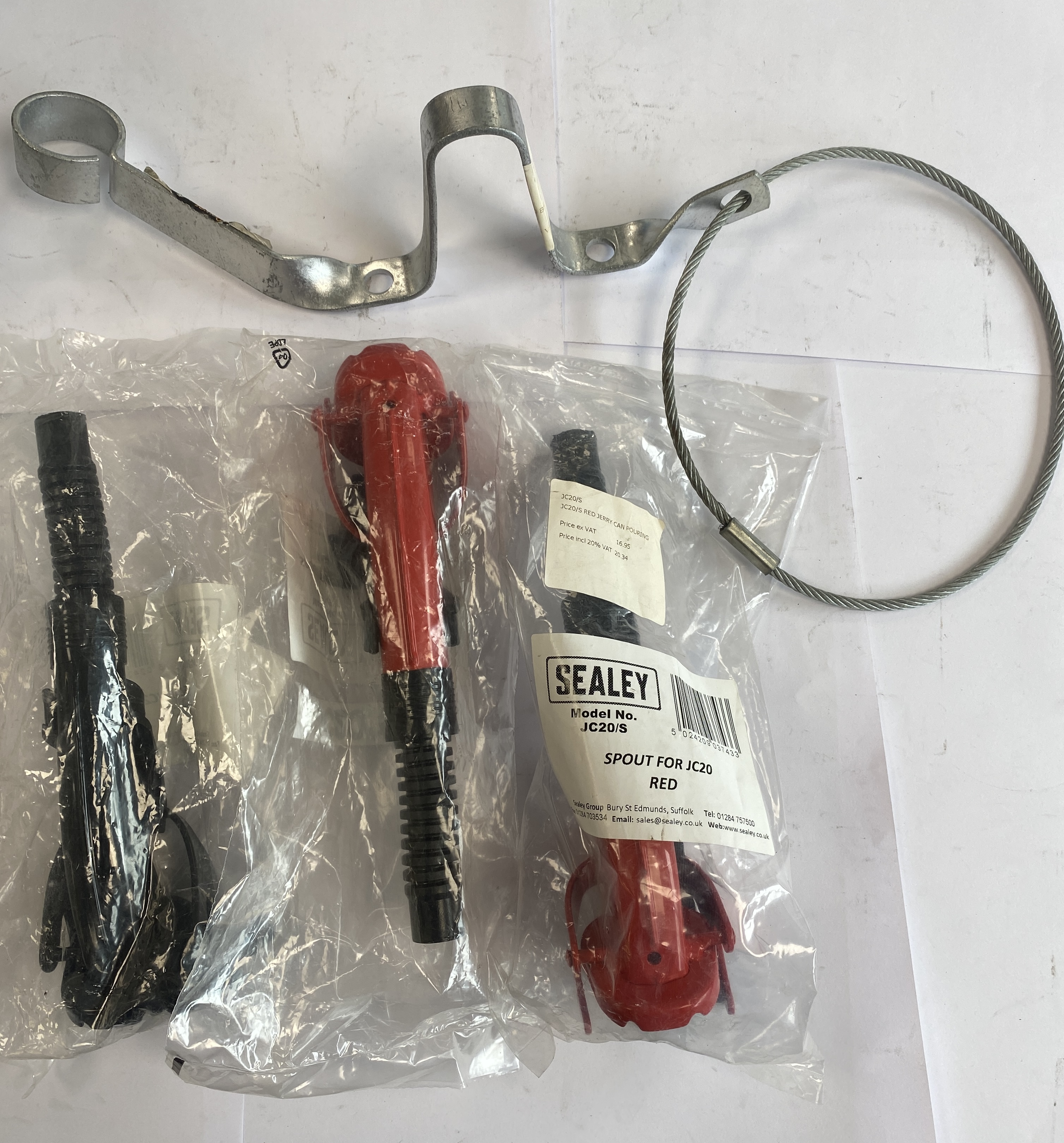 * A Collection of Sealey JC20 Series Fuel Jerry Can Spouts and Mounting Hardware