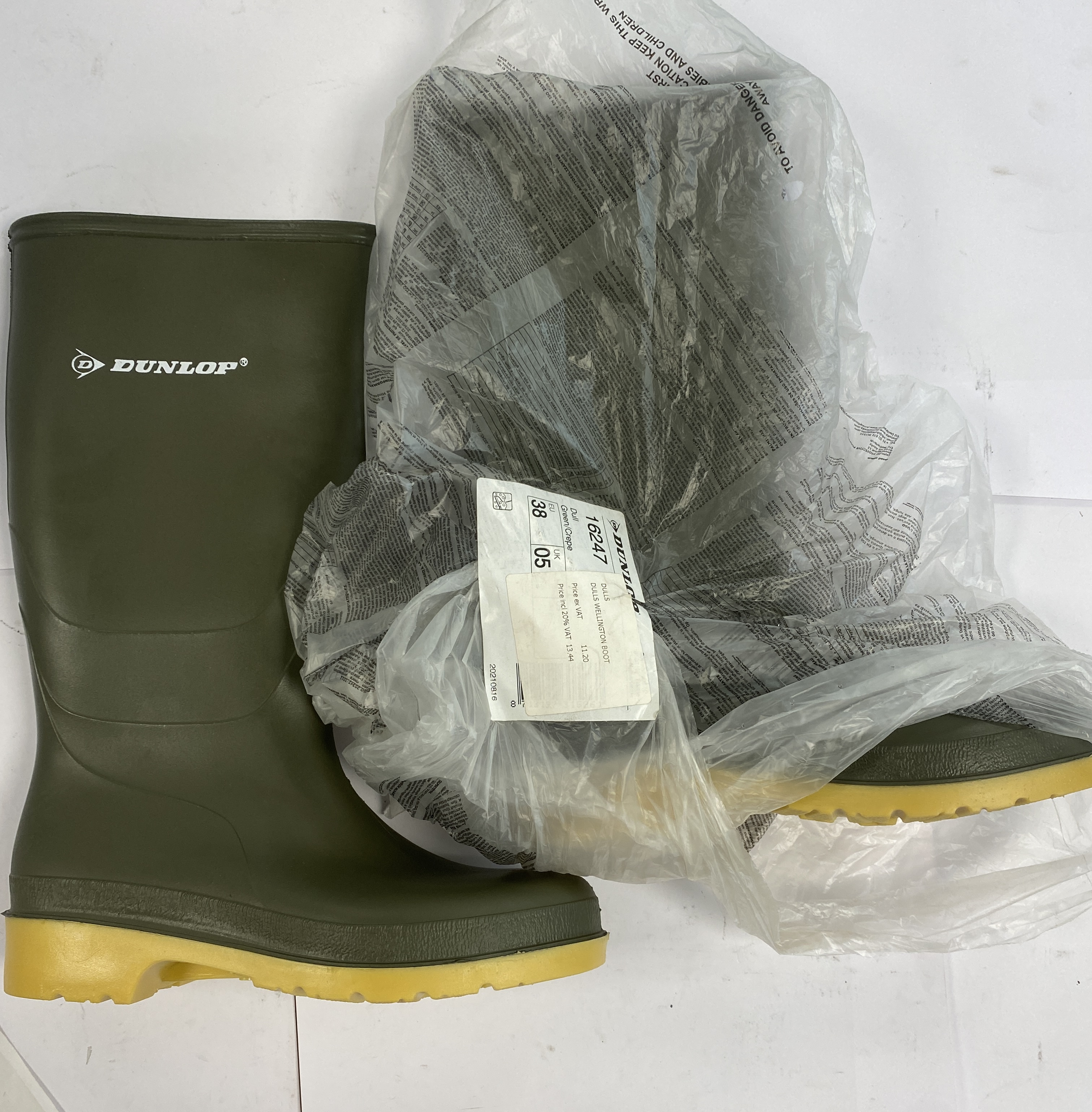 * A Pair of Dunlop Dulls Green and Yellow Knee High Wellington Boots Size EU 38
